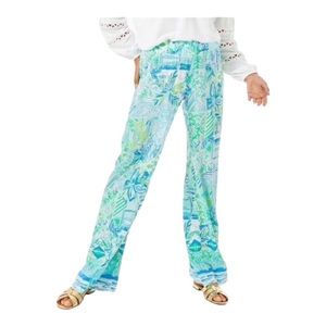Lilly Pulitzer Bal Harbour Palazzo Pants in Whisper Blue Beach Happy NWT